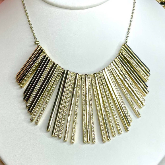Loft Necklace Statement Choker Bib Clear Rhinestone Gild Tone m26 - Picture 1 of 3